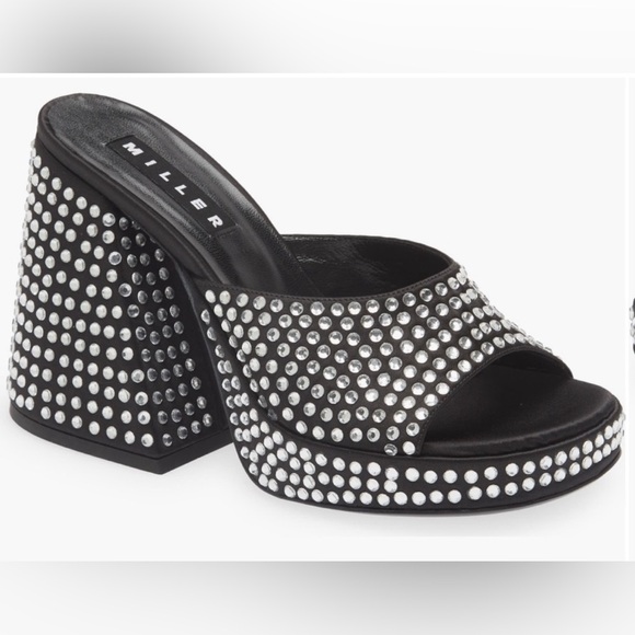 Simon Miller SLICE Platform Rhinestone  Mule Block Flared Heel Sandals Shoes 35 - Picture 1 of 13